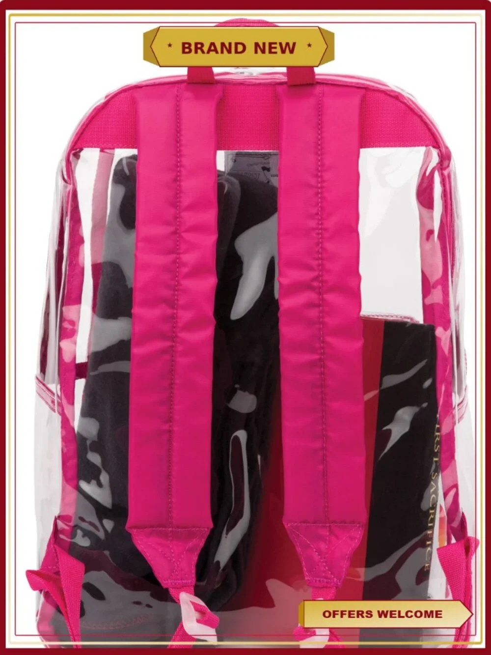 27L Clear Backpack Unisex Teens Durable Stadium Approved